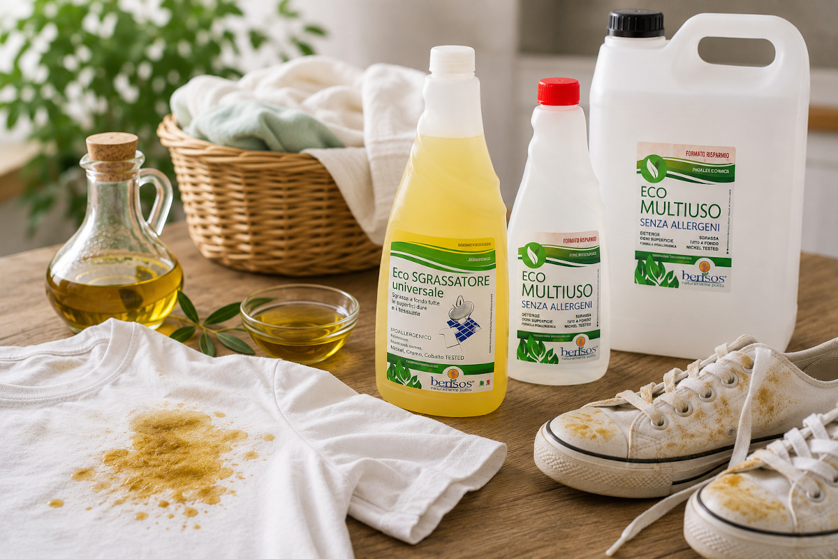 detergenti ecologici e metodologie per pulire varie tipologie di macchie di olio